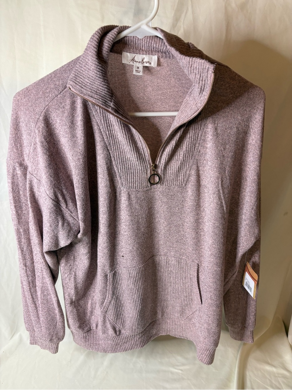 Anneliese Dusty Rose Pink Zip-Neck Quarterzip Pullover Blouse Sweater